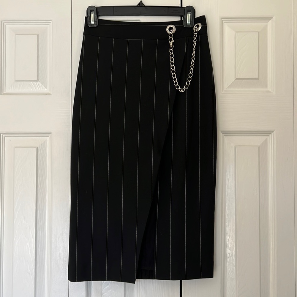 & Other Stories Pinstripe Midi Skirt with Chain